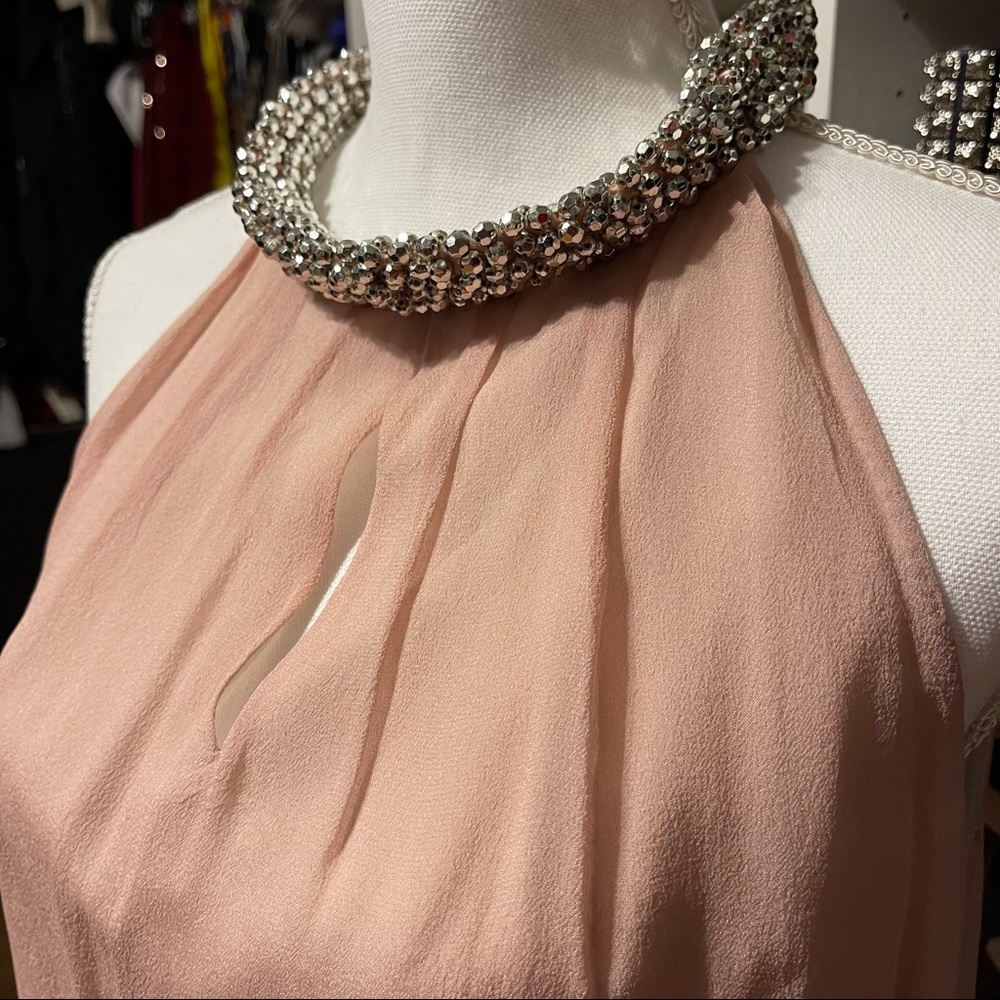 Diane Von Furstenberg Blush Silver Bead Halter Silk Dress size 2